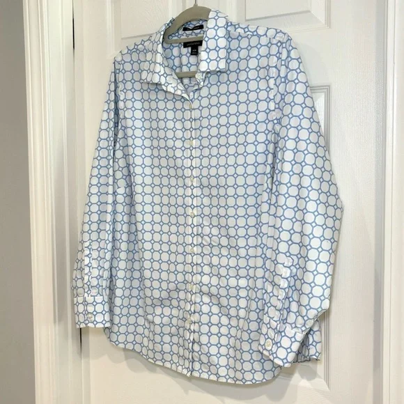 Lands' End Women Geometric Button Up Collar Long Sleeve Shirt 14W No Iron Cotton - Picture 5 of 11